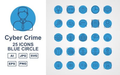25 Blauer Kreis-Icon-Set für Premium-Cyberkriminalität
