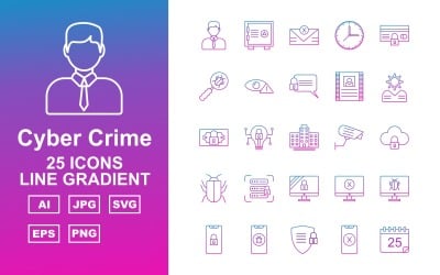 25 Premium Cyber Crime Line Gradient Icon Set