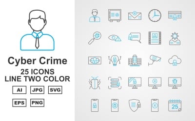 25 Premium Cyber Crime Line Zweifarbiges Symbol-Set