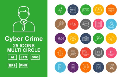 25 premium cybercriminaliteit multi-cirkel pictogramserie