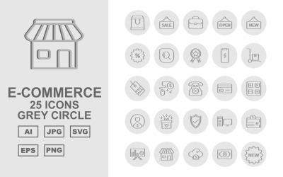25 Premium E-Commerce Grey Circle Pack Ikonuppsättning