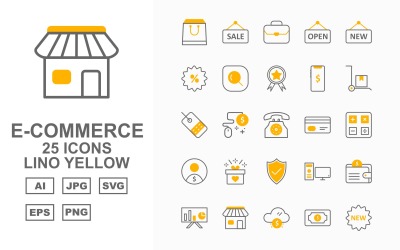 25 Premium E-Commerce Lino Yellow Pack Ikonuppsättning