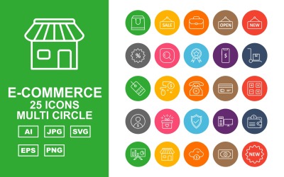 25 Premium E-Commerce Multi Circle Pack Ikonuppsättning
