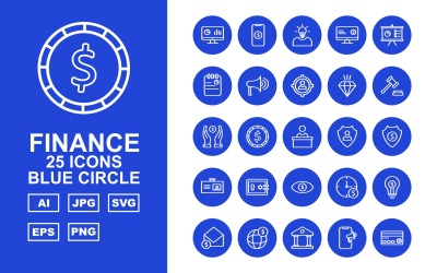 25 Premium Finance Blue Circle Ikonuppsättning