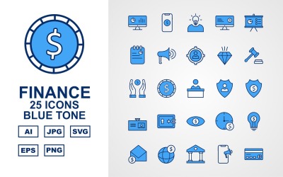 25 Premium Finance Blue Tone Pack Ikonuppsättning
