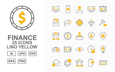 25 Premium Finance Lino sárga ikon készlet