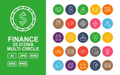 25 Premium Finance Multi Circle Ikonuppsättning
