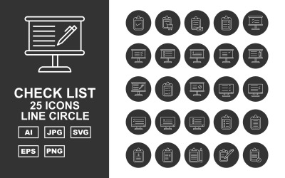 25 Premium Kontrol Listesi Satırı Daire Simge Seti