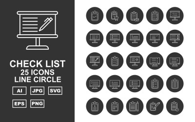 25 Премиум Контрольный список Line Circle Icon Set