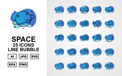 25 Prémium Space Line Bubble Icon Set