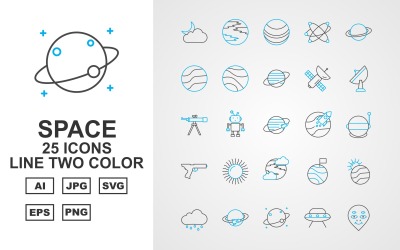 25 Premium Space Line Zweifarbiges Symbol-Set