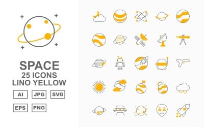 25 Prémium Space Lino sárga ikon készlet
