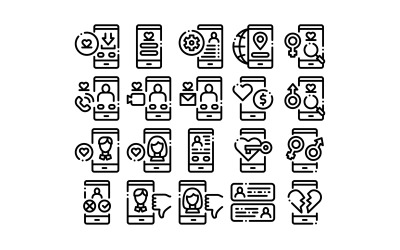 Rencontres App Collection Elements Set Vector Icon