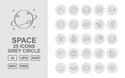 Sada ikon 25 prémiových vesmírných šedých kruhů