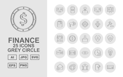 Sada ikon 25 Premium Finance šedý kruh