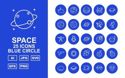 25 set di icone cerchio blu spazio premium