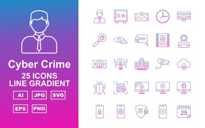 25 set di icone di gradiente linea Cyber Crime Premium