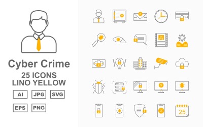 25 set di icone giallo Lino Cyber Crime Premium