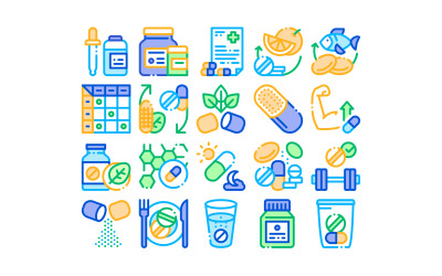 Supplementen collectie-elementen instellen Vector Icon