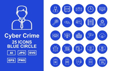 Zestaw ikon 25 Premium Cyber Crime Blue Circle