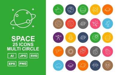 Zestaw ikon 25 Premium Space Multi Circle