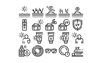 Zonnebrandcrème collectie-elementen instellen Vector Icon