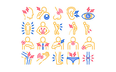 Body Ache Collection Elements Set Vector Icon