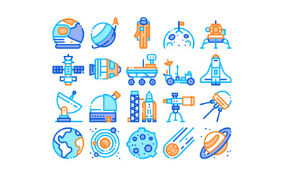Colección de equipos de astronauta conjunto icono de vector