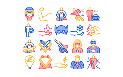 Conjunto de elementos de coleção de super-heróis ícone de vetor