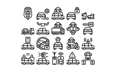 Conjunto de elementos de colección de robo de coche Vector icono