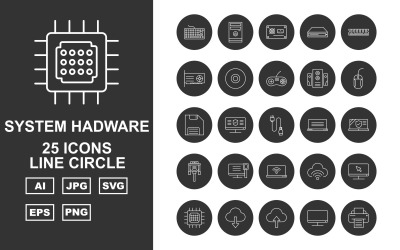 25 Conjunto de ícones de linha de sistema Hadware Premium