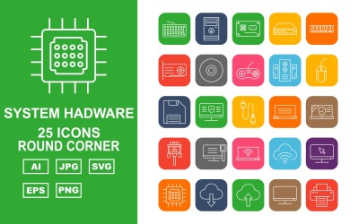 25 Conjunto de iconos de esquina redonda de Hadware de sistema premium