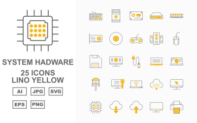 Ensemble d&amp;#39;icônes jaune 25 Premium System Hadware Lino