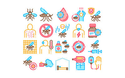 La Malaria Malattia Dengue Collection Set Icona Vettore