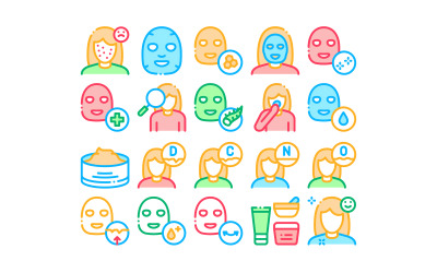 Mascarilla facial Healthcare Collection Set Vector icono