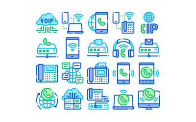 Набор Системы Вызова Voip Векторный Icon