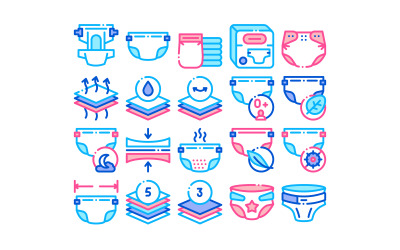 Pañal para recién nacido colección conjunto Vector icono