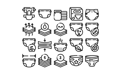 Pañal para recién nacido colección conjunto Vector icono