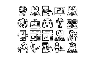 Podcast And Radio Collection Set Vector Icon