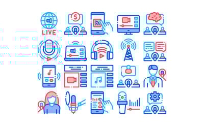 Podcast e coleção de rádio definir ícone de vetor