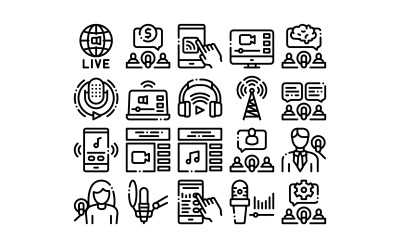 Podcast y Radio Collection Set Vector icono