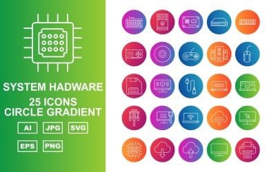 25 Premium Sistem Hadware Circle Gradient Icon Set