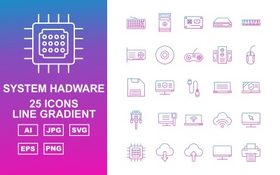 25 Premium Sistem Hadware Hattı Gradyan Simge Seti