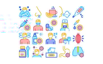 Síntomas de la gripe Colección médica Conjunto Vector icono