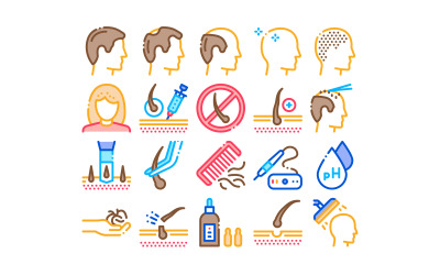 Transplantace vlasů kolekce sada vektorové ikony