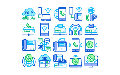 VoIP volání systému kolekce sada vektorové ikony