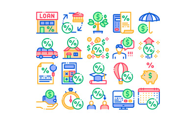 Zahltag Darlehen Sammlung Elemente Set Vector Icon