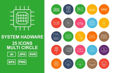 Zestaw ikon 25 Premium System Hadware Multi Circle