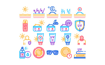 Zonnebrandcrème collectie-elementen instellen Vector Icon