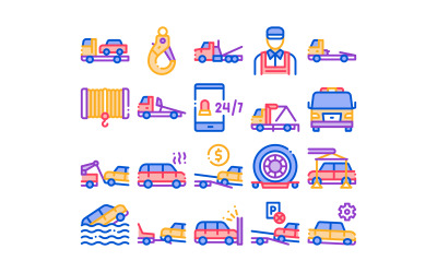 Abschleppwagen Transport Sammlung Set Vektor Icon